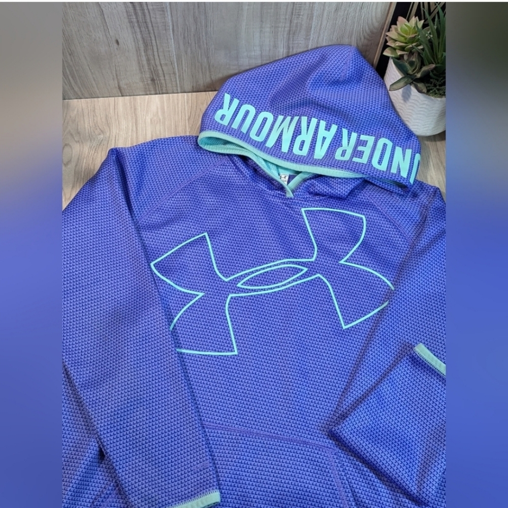 Under Armour Hoodie Sweatshirt Size Youth XL Purple Aqua Storm Cold Gear